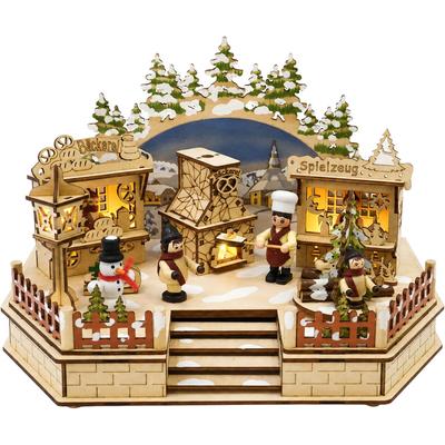 Spieluhr OTTO HOME "Spieluhr", braun (natur), B:30cm H:20,5cm T:22cm, Sperrholz, Spieluhren, Weihnachtsdorf aus Holz mit LED, Gratis-Hänger, 6h-Lichttimer