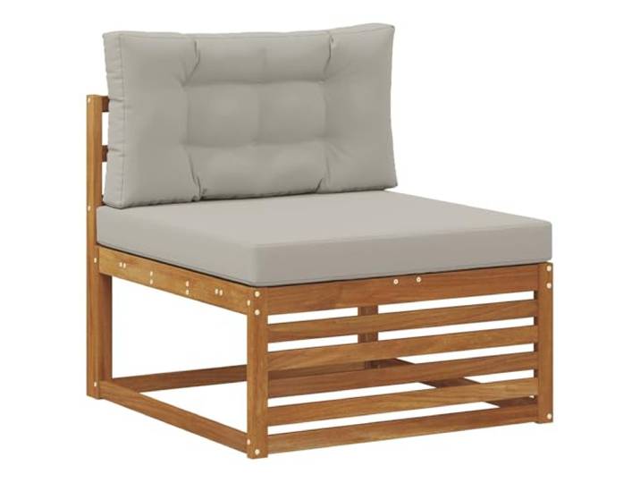 Coespram Outdoor Mittelsofa Massivholz Akazie Natur Sofamodul 1-Sitzer Modulares Terrassenmöbel aus Echtholz mit bequemen Polstern in Hellgrau, ideal für Garten, Balkon und Veranda.
