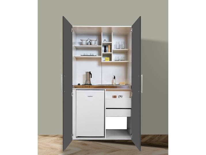 Cuisine armoire Peter 104 x 193 x 67cm Gris/Blanc/Gris Plaque de cuisson