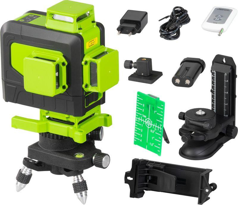 Strend Pro Industrial 4 X 3D Lijnlaser, groen, inclusief koffer, accessoires en afstandsbediening