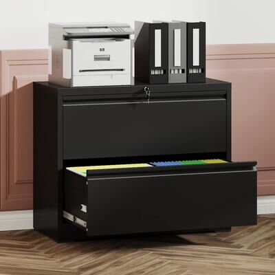 Ostweer Modern Filing Cabinet Horizontal Filing Cabinet, Heavy Duty Filing Cabinet with silent slides and locks, for home office, Black