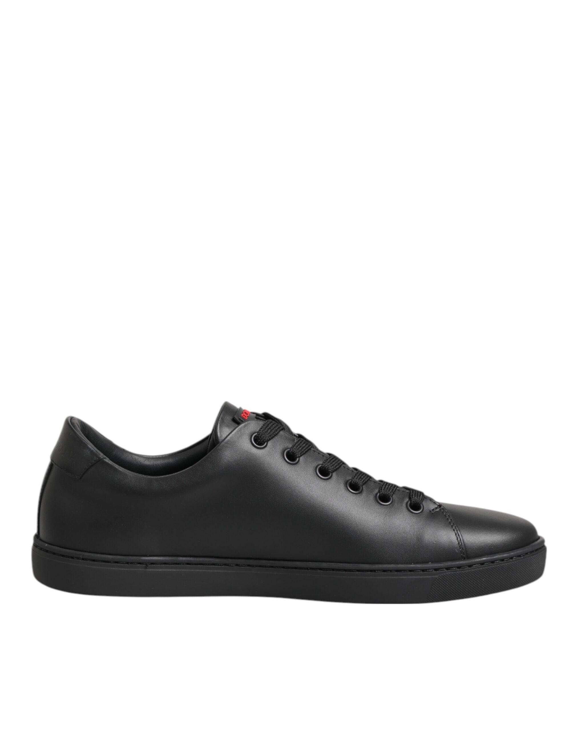 Dolce & Gabbana Schwarze Leder Kristallherz Sneakers Schuhe