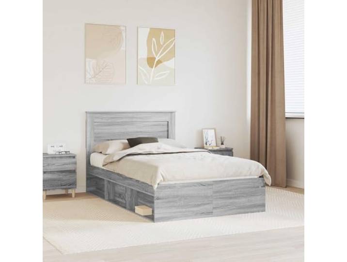 Massives Kiefernholz Bettrahmen Modernes Schlafzimmer 120 x 190 cm Grau Bettrahmen Graues Sonoma 120 x 190 cm Massives Kiefernholz mit Schublade und Lattenrost Stabil Holzbetten für Schlafzimmer