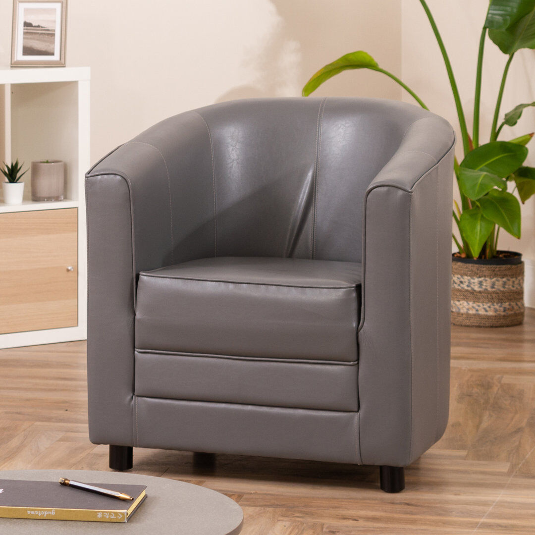 17 Stories Kimberley-Jo Faux Leather Barrel Chair Grey 77cm H X 72cm W X 70cm D