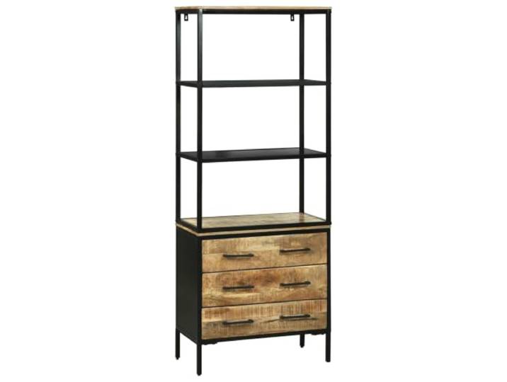 PUGYNBK Hoher Schrank, Braun, 70 x 35 x 180 cm, Mangoholz Mit Eisenbeinen, geräumigen Regalen, ideal für Wohnzimmer, einfache Montage