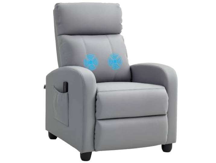 HOMCOM Massagesessel Relaxsessel mit Fernbedienung, 2 Massagezonen, 8 Programme, 5 Intensitätsstufen, 1 Seitentasche und Timer, mit PU-Bezug, 68 x 88 x 98 cm, Hellgrau