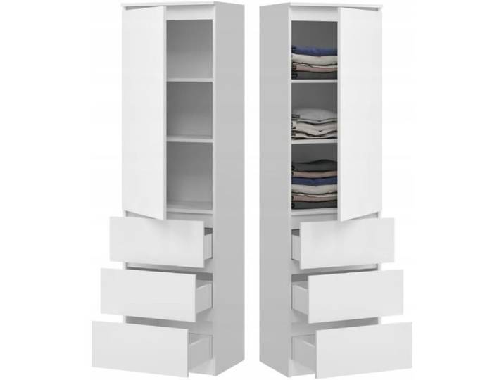 BDW Armoire de rangement 3 tiroirs et étagères 50x180 5x40 cm Blanc Dressing chambre adulte ou enfant