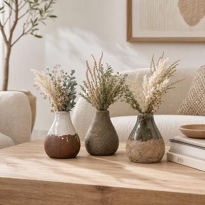 Sagebrook Home "Ceramic Vase Handcrafted Rustic Glazed Antiqued (Set of 3) - 5"" Ivory"