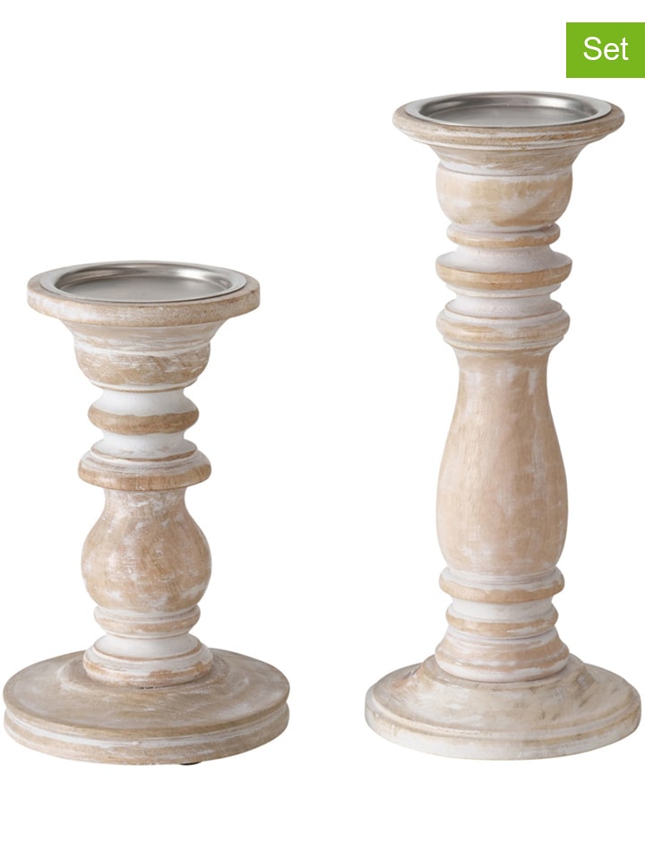 Boltze 2er-Set: Kerzenständer "Neley" in Beige - onesize