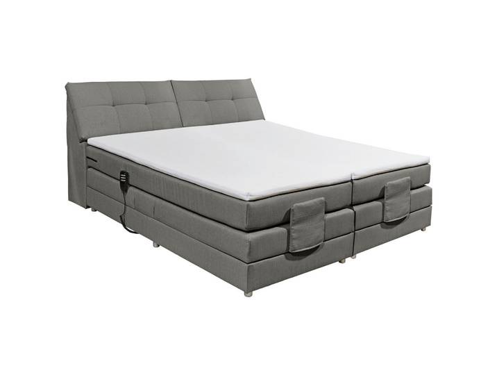 Boxspringbett, Grau, 180x200 cm, Textil, Gepolstertes Kopfteil & Bettkasten, Modern