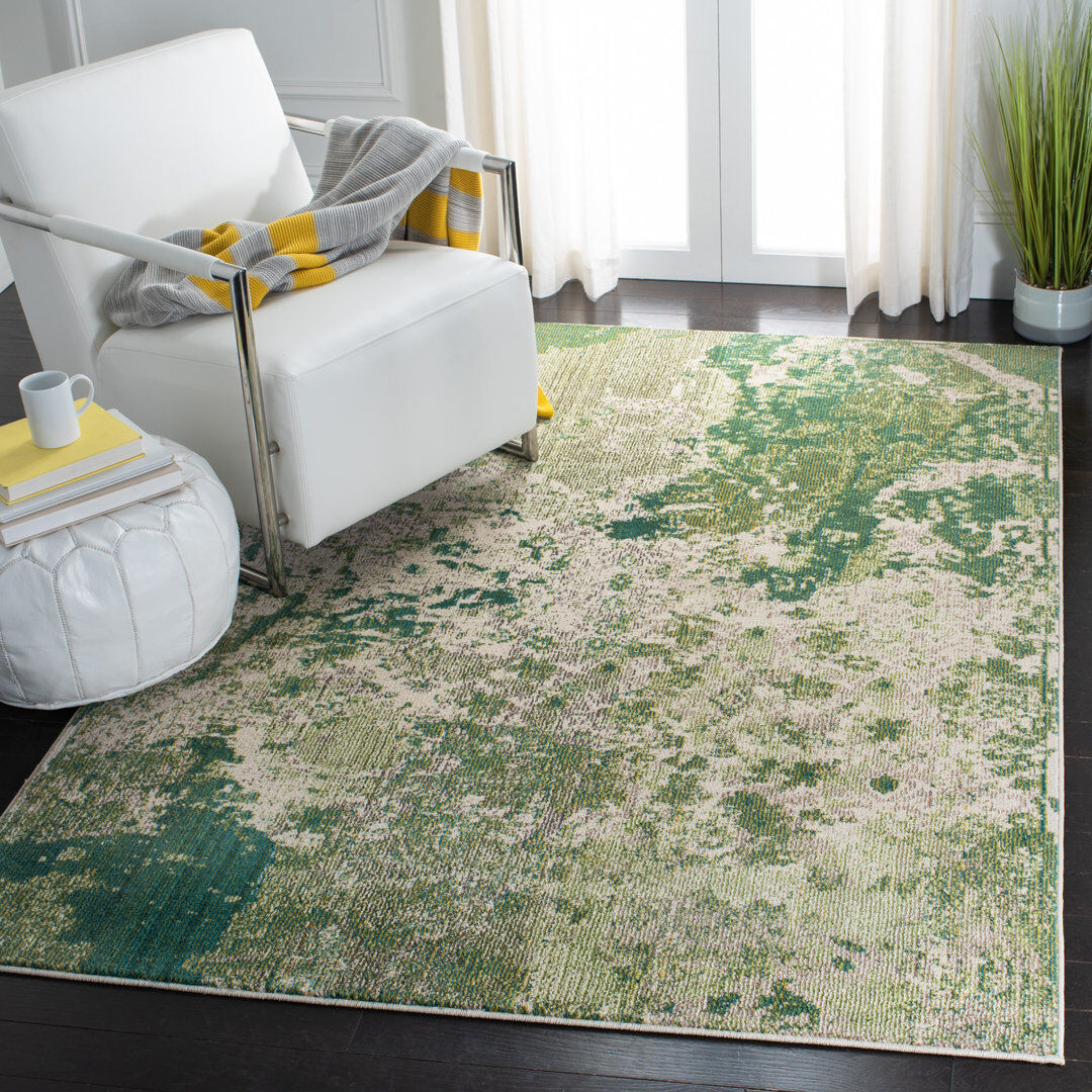 Borough Wharf Madison Abstract Area Rug In Green / Ivory Green;Ivory Rectangle 160 x 229 cm