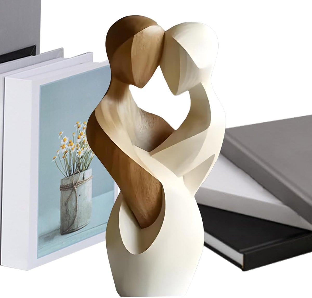 Abstract Houten Paar Beeld voor Woonkamer Decoratie - Houtkleur - Hoogte: 21 cm