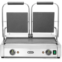 HENDI Kontaktgrill - Doppelversion, oben gerillt, unten glatt, 230V/3600W, 570x375x(H)216mm