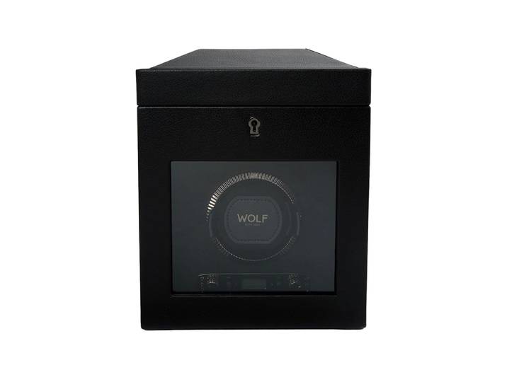 Uhrenbeweger „British Racing Single Watch Winder“ mit Aufbewahrungsfach Leder Schwarz WOLF