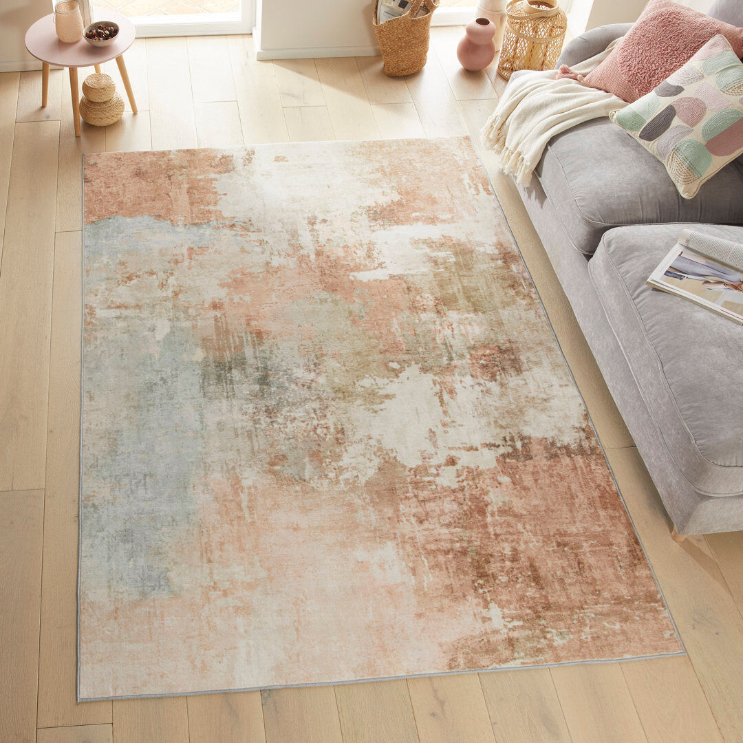 East Urban Home Abstract Peach Washable/Stain Guarded Area Rug Spring Rectangle 160 x 230 cm