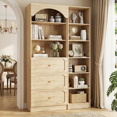 Rackcog 80'' Tall Bookcase with Wood Drawers, Arched Bookshelf Organizer System with Storage Shelves