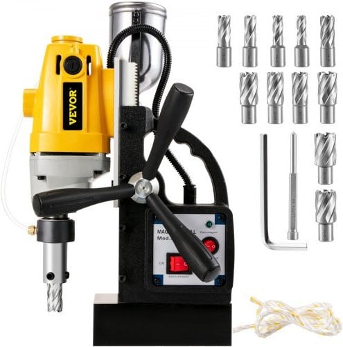 VEVOR SDT MD40 magnetische boormachine met 13-delige 1 inch HSS ringfreesset, geel