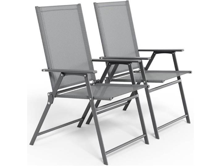 Lot de 2 Chaises de Jardin Charge jusqu'à 120 kg Structure en Métal Chaise Pliante Légère pour Camping Terrasse et Balcon Gris