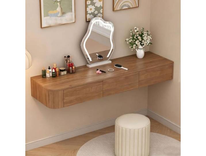 CTSSWMWY Wandmontierter Schwebender Schminktisch Marmor Nur Tisch Modern & Platzsparend,Mit Schubladen zur Aufbewahrung, Geeignet für Schlafzimmer Badezimmer(D,47.2*15.74*7.08IN)