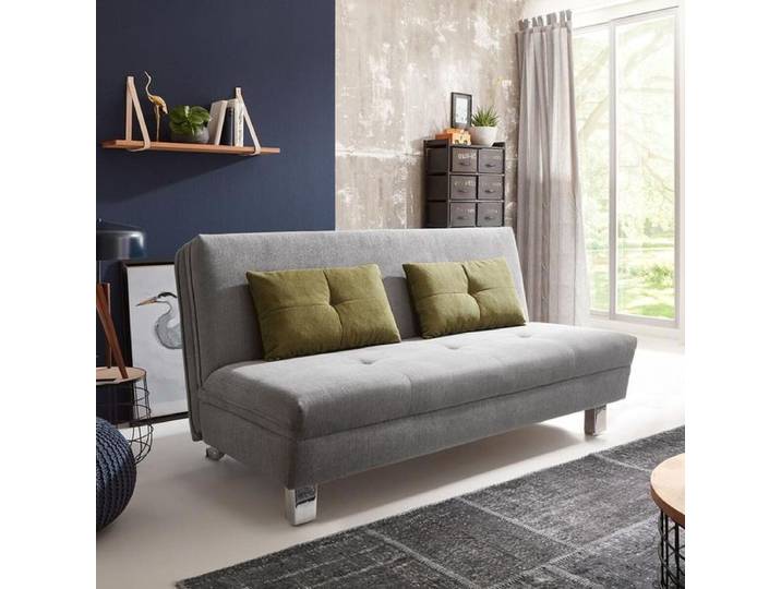 Schlafsofa Monio Velours mit Lattenrost Kunstfaser 88x124x97cm Dunkelgrau klappbar und ausziehbar modern