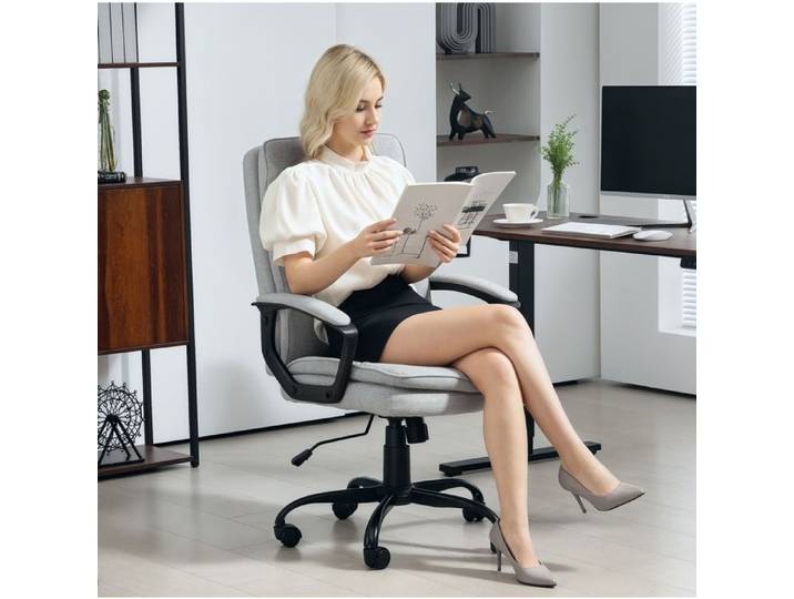 JOINERY Fauteuil Bureau Ergonomique Bascule Hauteur Réglable 50 à 60 cm Accoudoirs Polyester Gris Travail Maison
