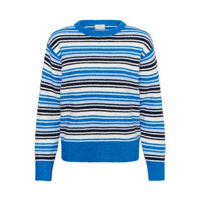 Strickpullover KAFFE "Damen Strickpullover KAellanie", Damen, Gr. XS, blau (blau, weiß multi stripe), Pullover Strickpullover