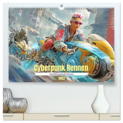 Cyberpunk Rennen - Atemberaubende Szenen (hochwertiger Premium Wandkalender 2027 DIN A2 quer), Kunstdruck in Hochglanz