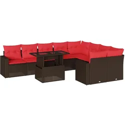 vidaXL 10-teiliges Gartensofa-Set mit Kissen, braun, Polyrattan