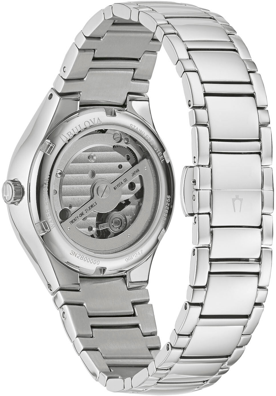 Automatikuhr BULOVA, silber (silberfarben), Armbanduhren, Damen, Automatikuhr, Armbanduhr, Damenuhr, Edelstahlarmband, Perlmuttzifferblatt, Diamant
