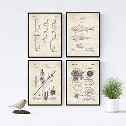 POSTER Set mit 4 Jahrgang Friseurläden Patent A4 Rahmenlos