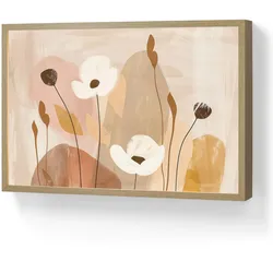 WANDLEUCHTE MIT AKKU Blumen - Abstrakt - Beige - Strichzeichnung Beleuchtung 60x40 cm Wandlampe