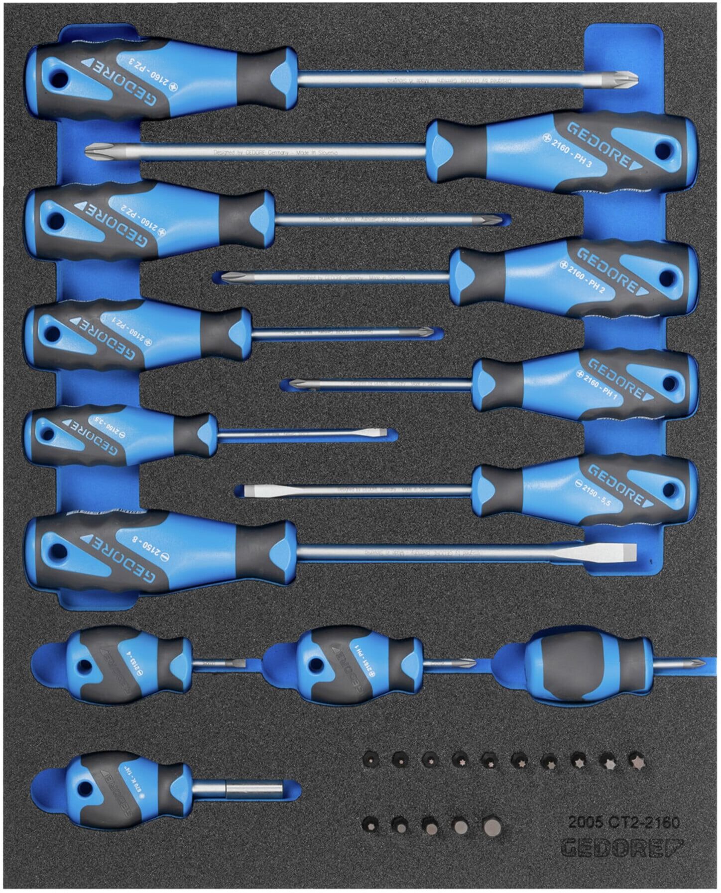 Gedore 2005 CT2-2160 Schraubendreher-Satz in Check-Tool-Modul, 15-teilig (2016311)