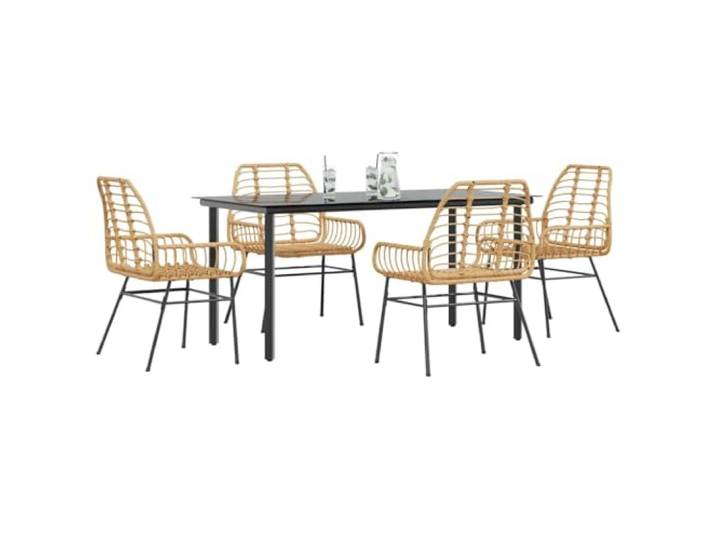 Poly Rattan Witterungsbeständig Garten Essen Terrasse 160x80x74 cm Braun 5-teiliges Garten-Esszimmerset Polyrattan Braun mit Glas-Tischplatte und Stahlgestell, UV-beständig, Essgruppe für Terrasse