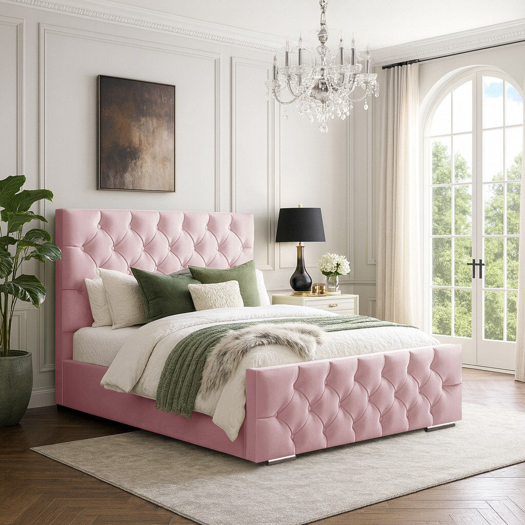 Mercer41 Bollman Upholstered Bed Pink Super King (6')