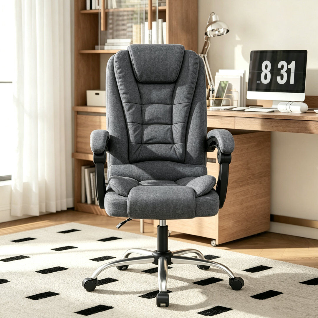 17 Stories High Back Swivel Office Chair, Executive Chair Dark Grey/Canvas 115cm H X 64cm W X 52cm D