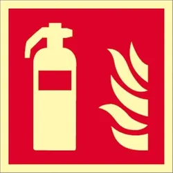 Aufkleber Feuerlöscher ISO 7010, Folie, langnachleuchtend, 160-mcd, 100x100 mm