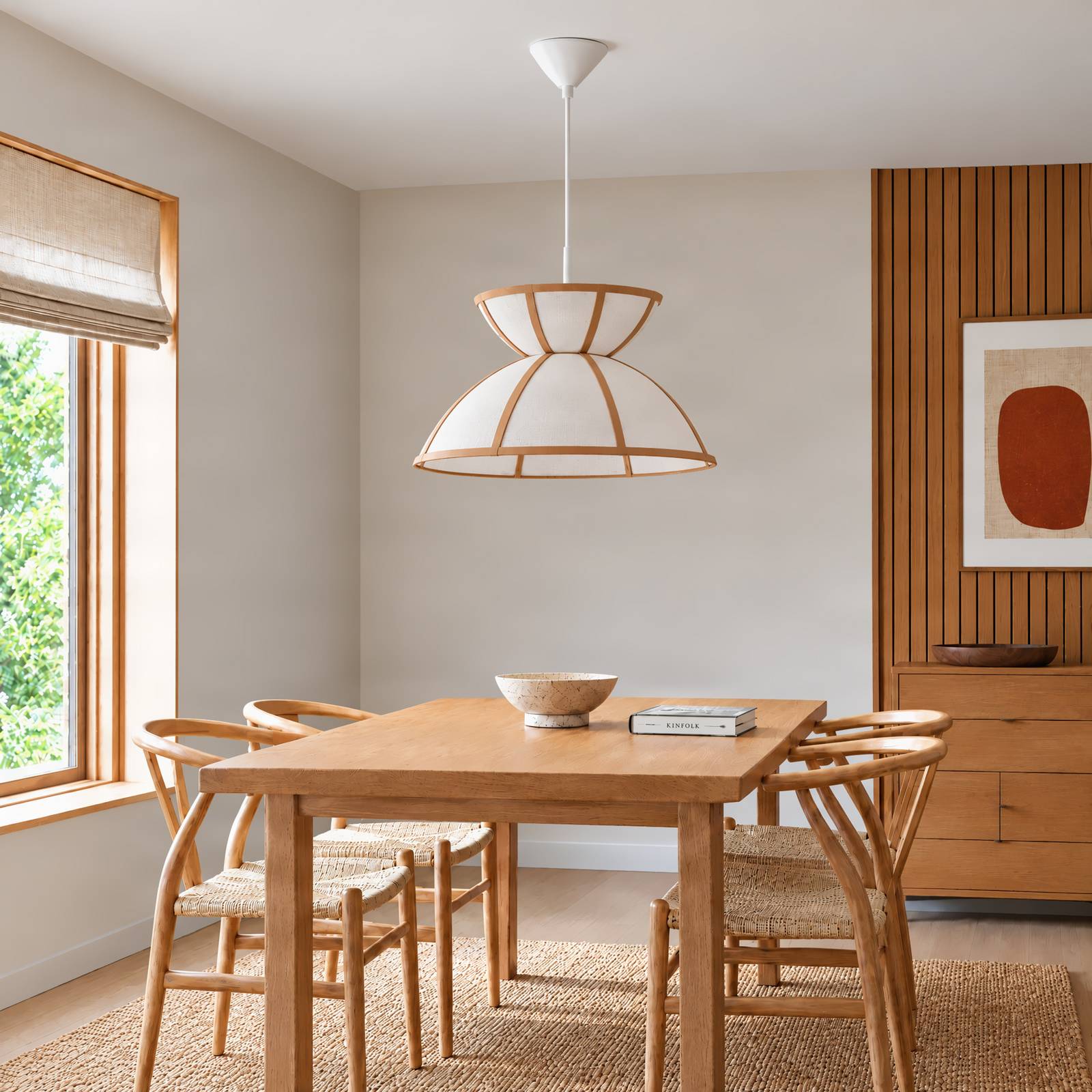 Hängelampe Clarence Lucande, dimmbar, creme / amber, für Wohn- / Esszimmer, Textil / Stoff / Seide, Landhaus / Rustikal, Pendelleuchte