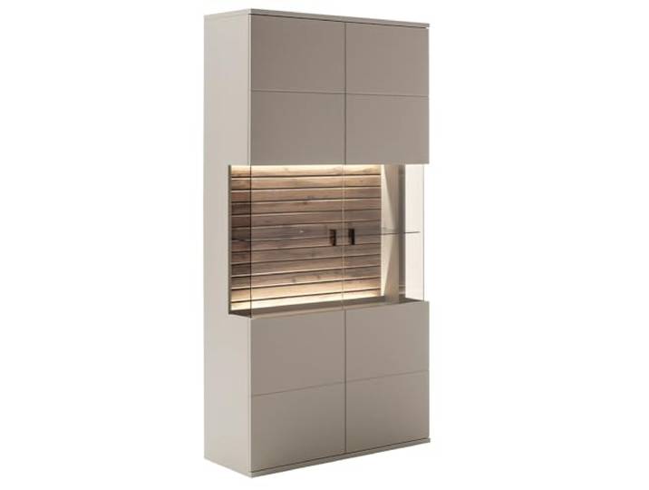 Lomadox Vitrinenschrank in grau mit Eiche inkl. Beleuchtung LIEZEN-05