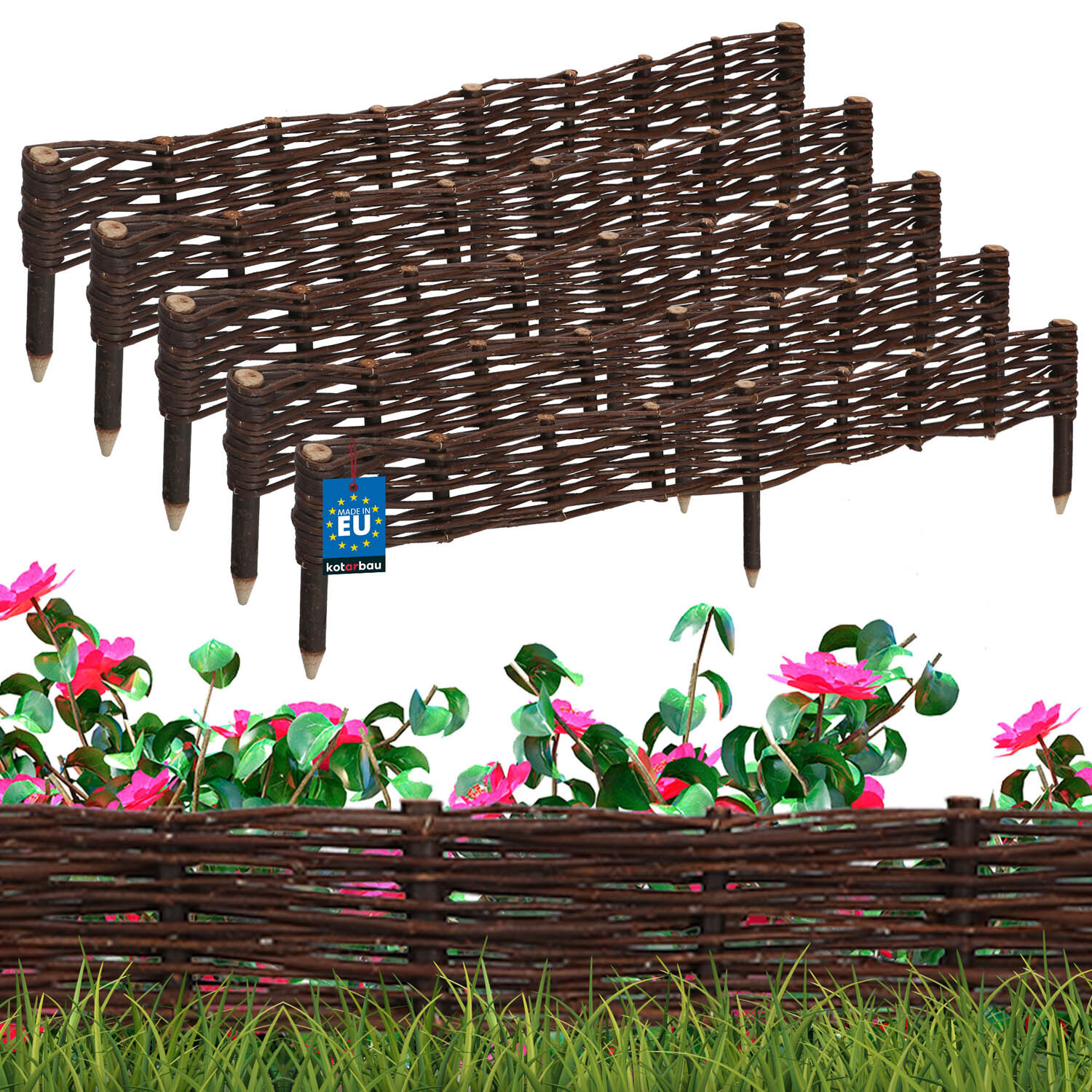 KOTARBAU 5 stuks Wilgenhouten Bloembedrand - Bruin Tuinafscheiding - 100 x 10 cm