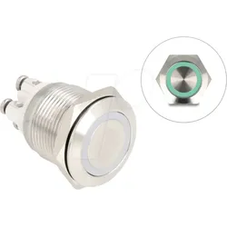 DELOCK 20978 - Drucktaster Edelstahl, beleuchtet, LED - Ring, grün, IP65