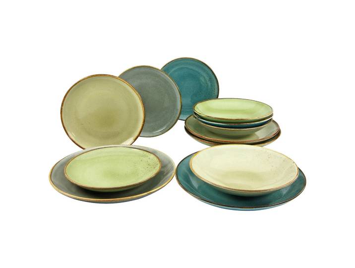 Creatable Kombiservice Nature Collection Bunt, Grün, Mehrfarbig, Keramik, 12-teilig, Geschirr, Geschirrsets, Kombiservice