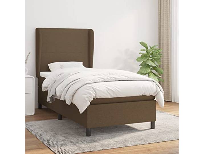 Stoffbezug atmungsaktiv verstellbares Kopfteil Taschenfederkernmatratze Boxspringbett mit Matratze Dunkelbraun 100x200 cm Stoff verstellbares Kopfteil Taschenfederkern Topper