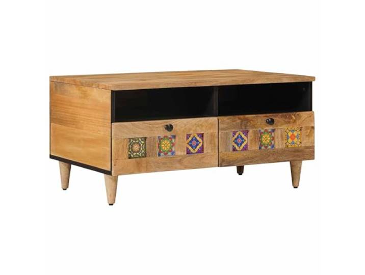 Heofavd Couchtisch Massivholz Mango 80x54x40cm Natur 2 Schubladen