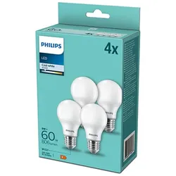 4er-Sparpack PHILIPS E27 LED Glühbirnen opalweiss gefrostet 9W wie 60W 4000K universalweisses Licht