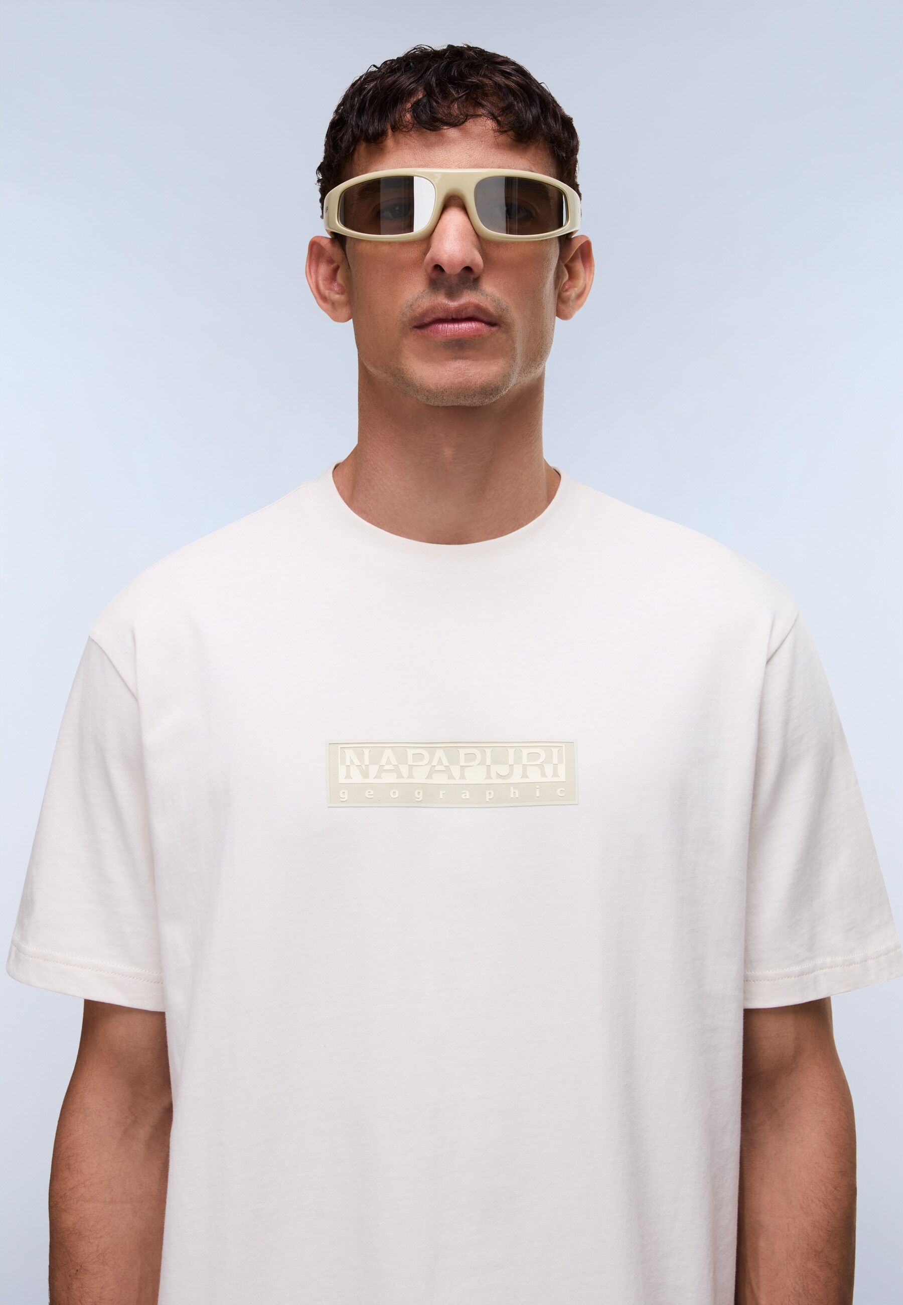 T-Shirt NAPAPIJRI "BOX LOGO", Herren, Gr. 3XL, beige (weiß whisper), Jersey, Obermaterial: 100% Baumwolle, normal, Rundhals, Shirts T-Shirt, Kurzarmdesign, mit Rundhalsausschnitt, aus Baumwolle weiß whisper 3XL