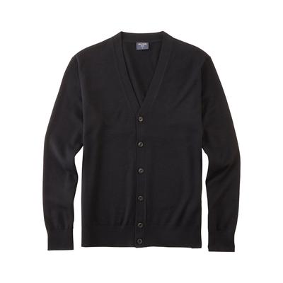 Cardigan OLYMP "Casual Strick", Herren, Gr. L, schwarz, Feinstrick, Obermaterial: 100% Schurwolle, unifarben, normal, V-Ausschnitt, Strickbund, Strickjacken, aus weicher Merinowolle