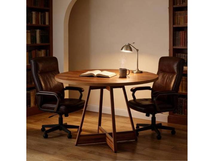 Table Ronde 100cm Marron MDF Table Bistrot Compacte FloraGrace Pour Cuisine Montage Facile 100x100x75cm