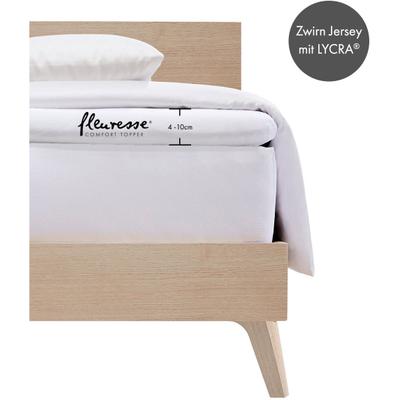 Spannbettlaken FLEURESSE "Topper", weiß, B:180cm, Jersey-Elasthan, Obermaterial: 96% Baumwolle, 4% Elasthan, Bettlaken, Spannbettlaken, aus Jersey-Elasthan, für eine Matratzenhöhe bis 10 cm