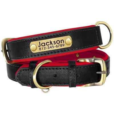 Customized Padded PU Leather Nameplate Collar black xs