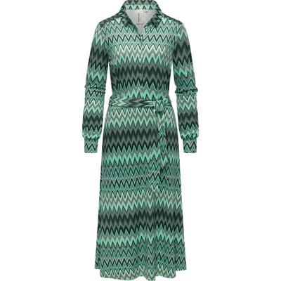 Blusenkleid RAGWEAR "Plantee Print", Damen, Gr. XS (34), Normalgrößen, grün, Jersey, Material: 95% Viskose, 5% Elasthan, figurumspielend kniebedeckend, Rundhals, Ärmel ohne Ärmelschlitz, Kleider Blusenkleid, Modisches Damenkleid mit Taillengürtel